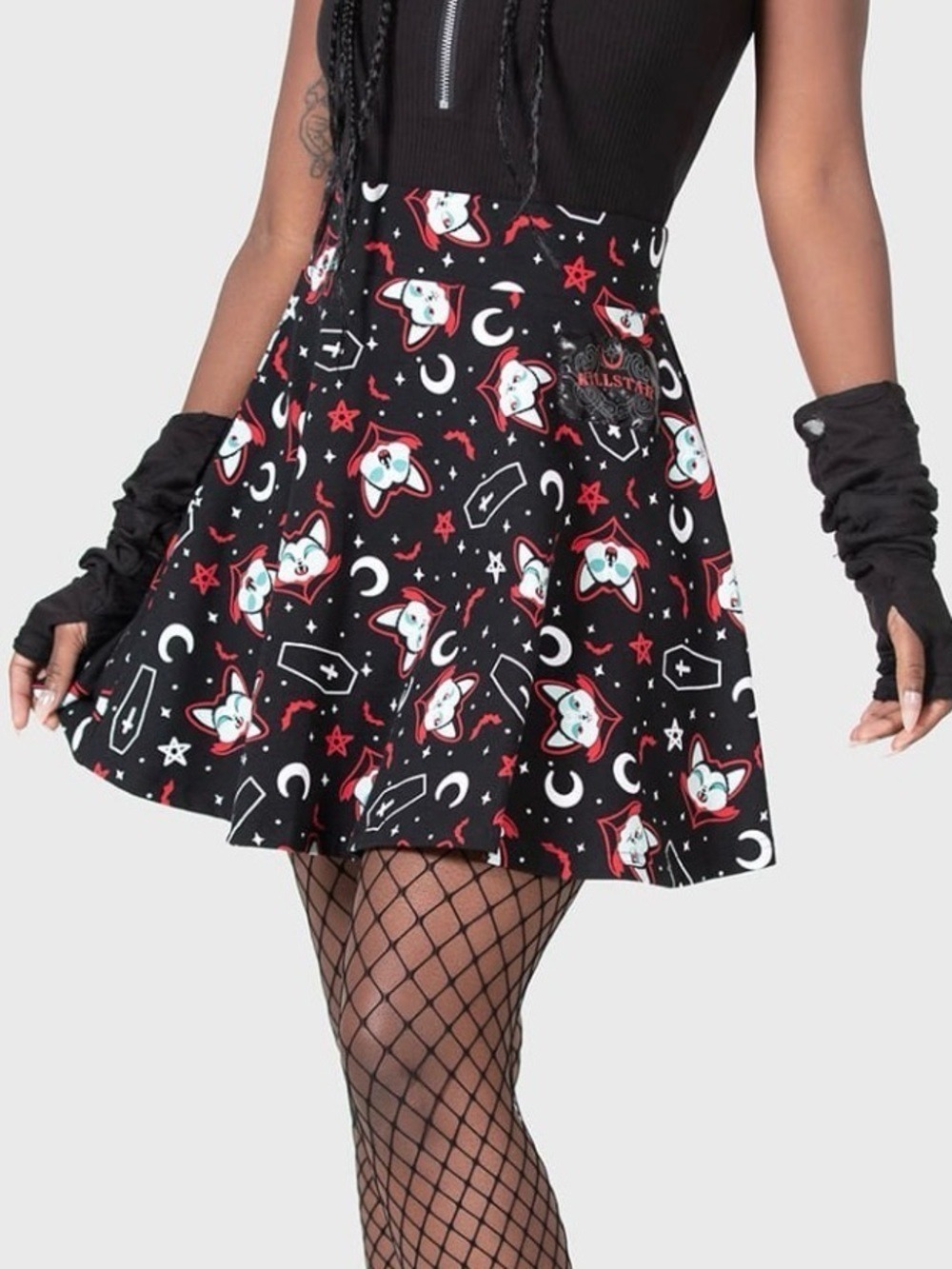 Killstar Lil Vampurr Skater Skirt Goth Vampire Cat XS NWT